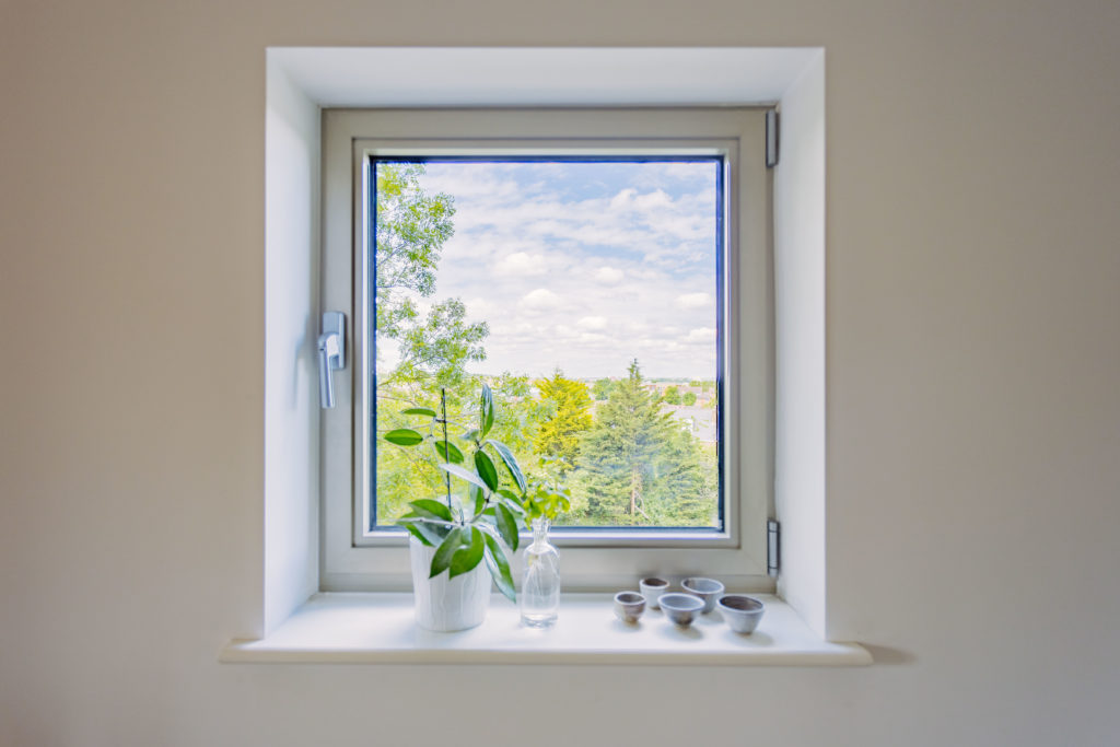 Double glazed window with vase of flowers on windowsill photographed in Stroud Green North London for Davies & Davies Estate Agents blog