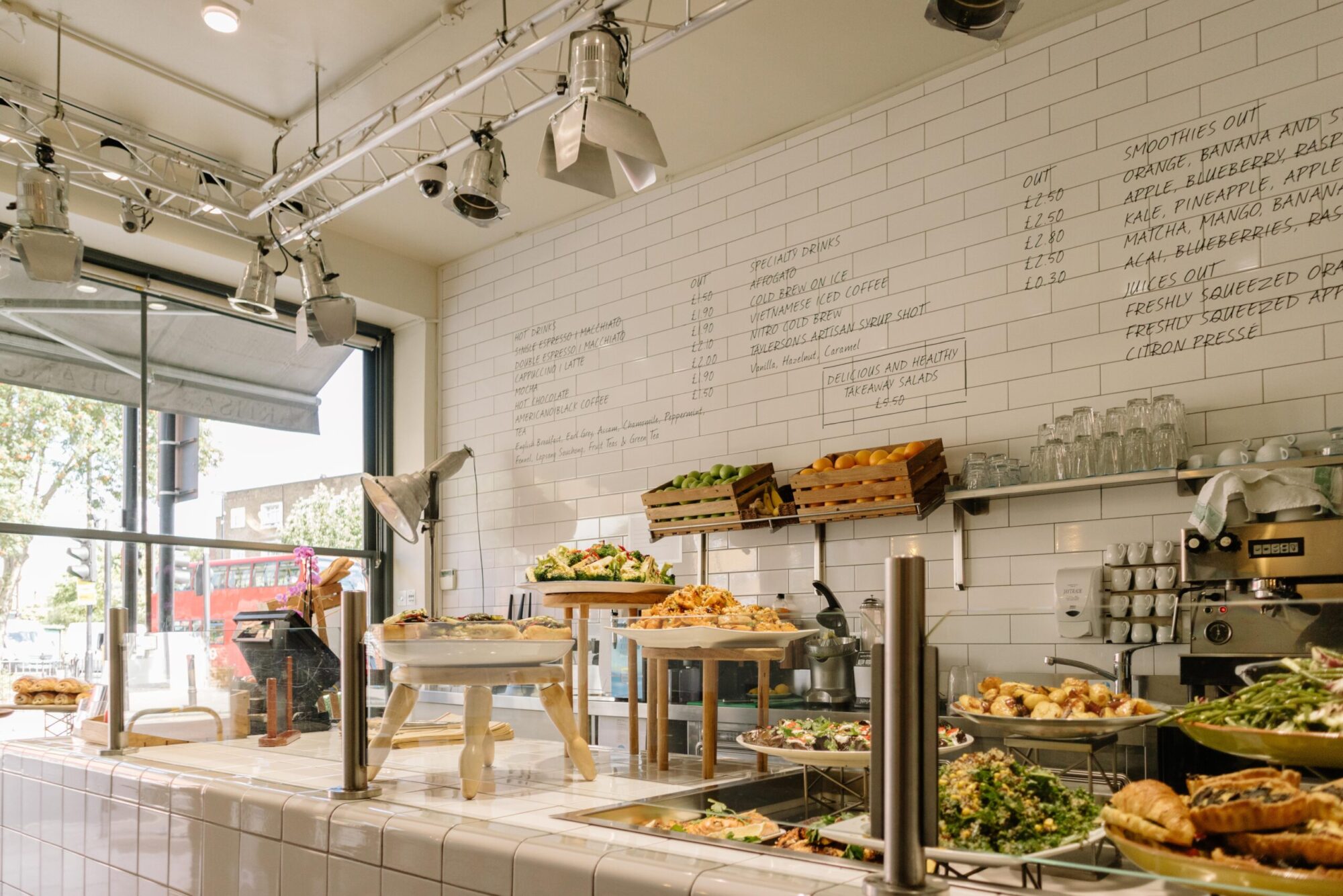 A display of sandwiches and salads at Bounlangerie Bon Matin on Upper Tollington Park in Stroud Green North London.