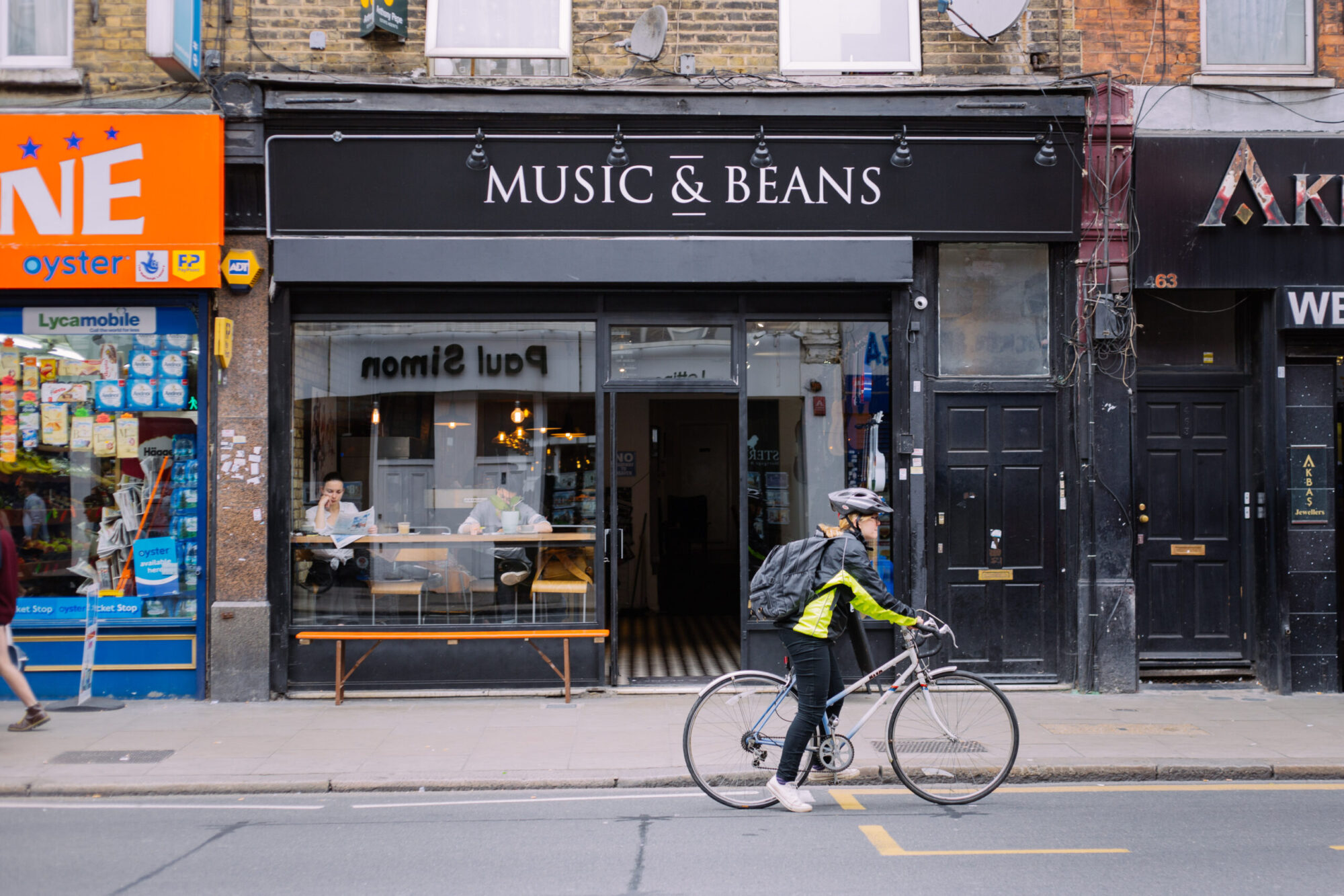 The exterior of Music & Beans.