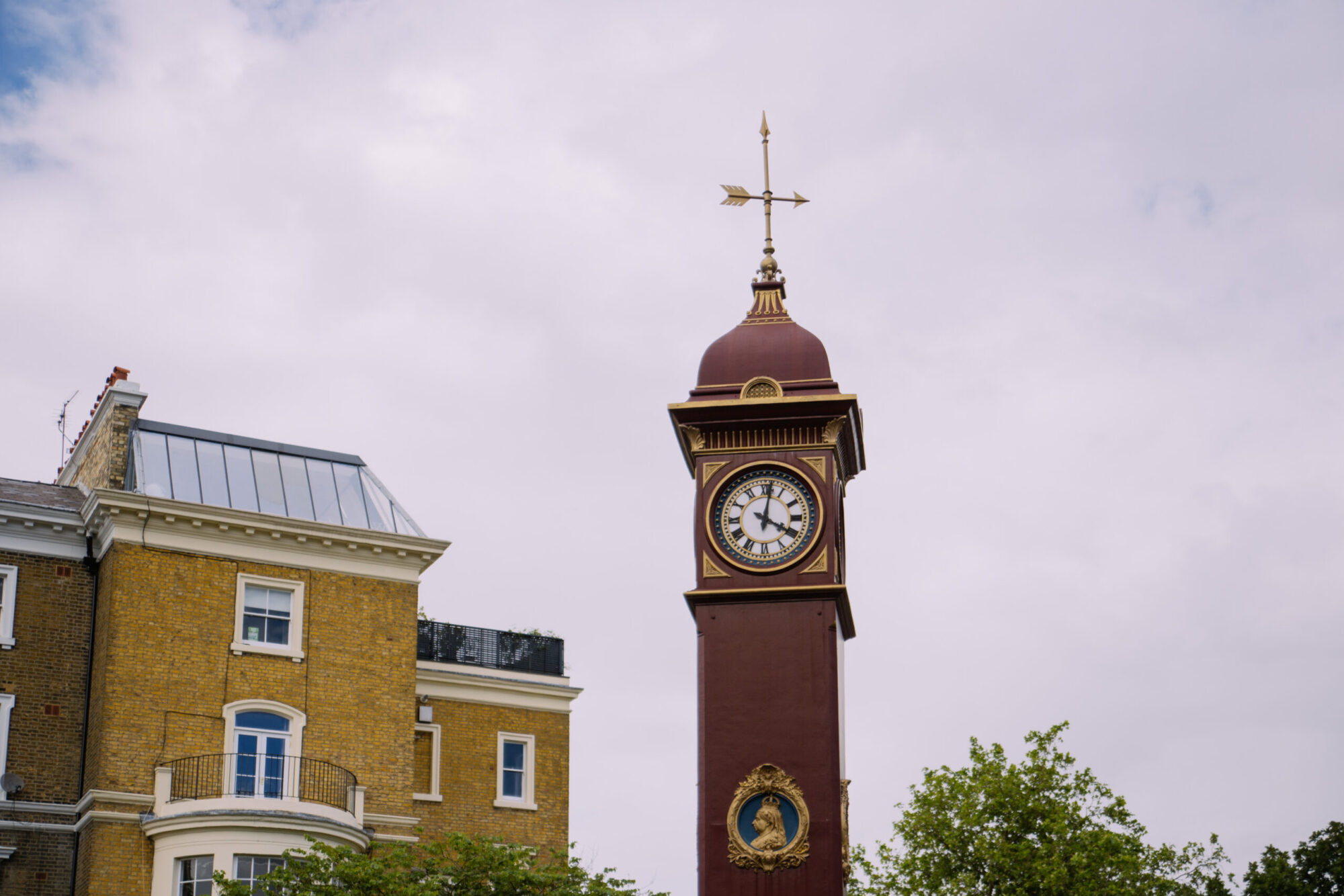 A clock tower in Highbury.