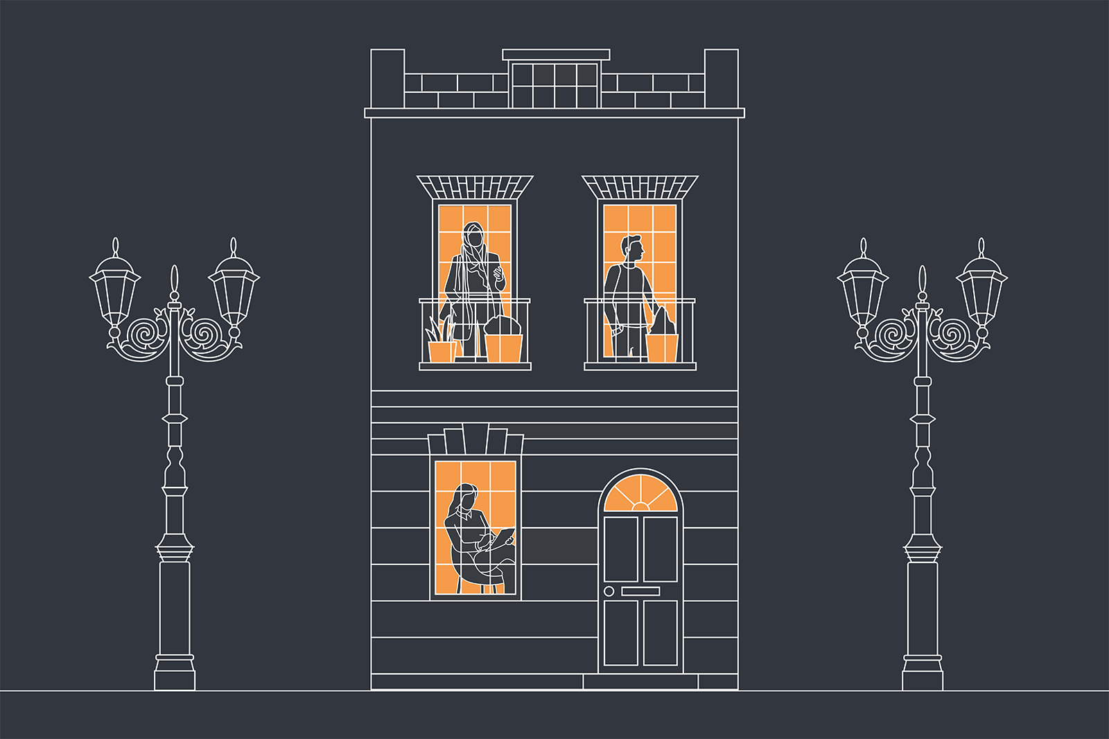 Davies & Davies Illustration of multiple people inside a Victorian property.