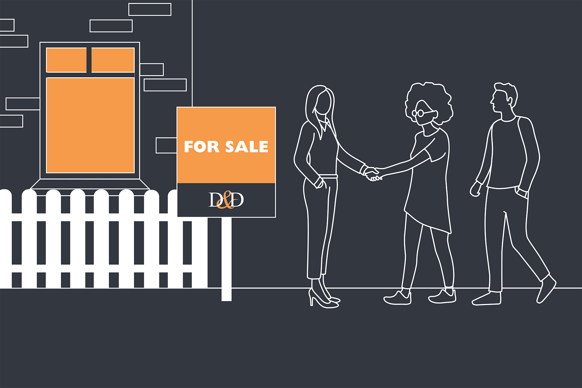 A D&D Styled Illustration of a Couple Buying a House Sold by Davies & Davies.