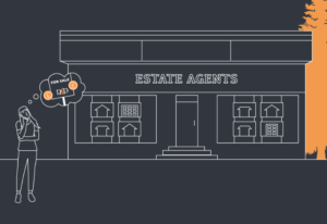 Illustration of a man stood outside a an estate agents