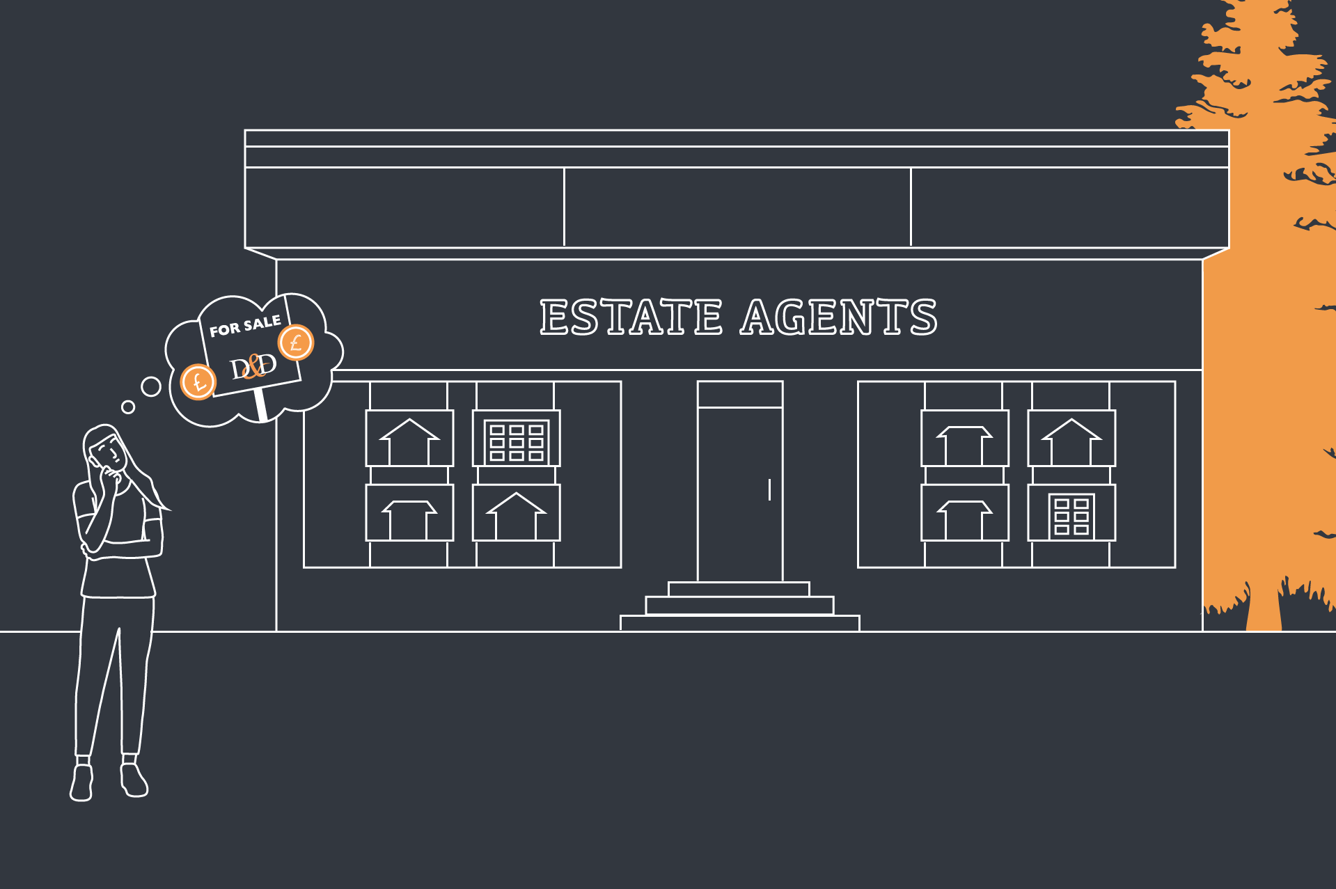 Illustration of a man stood outside a an estate agents
