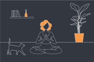 Illustration of a woman sat on the floor meditating.