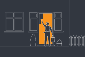 Illustration of a man painting a house