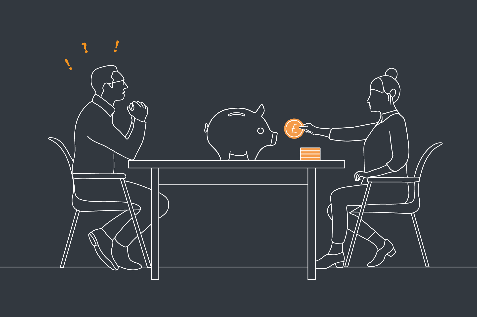 true cost of home ownership: Illustration of a couple putting coins into a piggy bank showing.